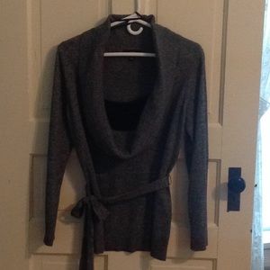 Gray women's sweater with tie